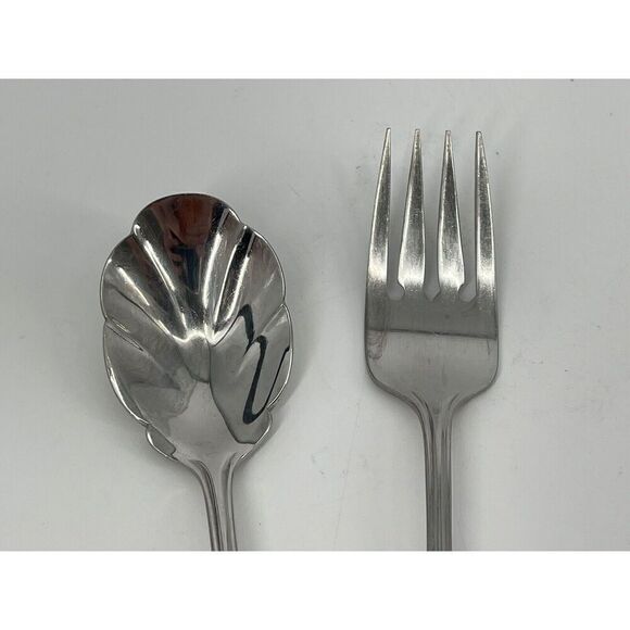 Oneida BANCROFT Stainless Ridged Flared Tip 6 1/8” Sugar Spoon 6 3/4” Salad Fork - Picture 4 of 7
